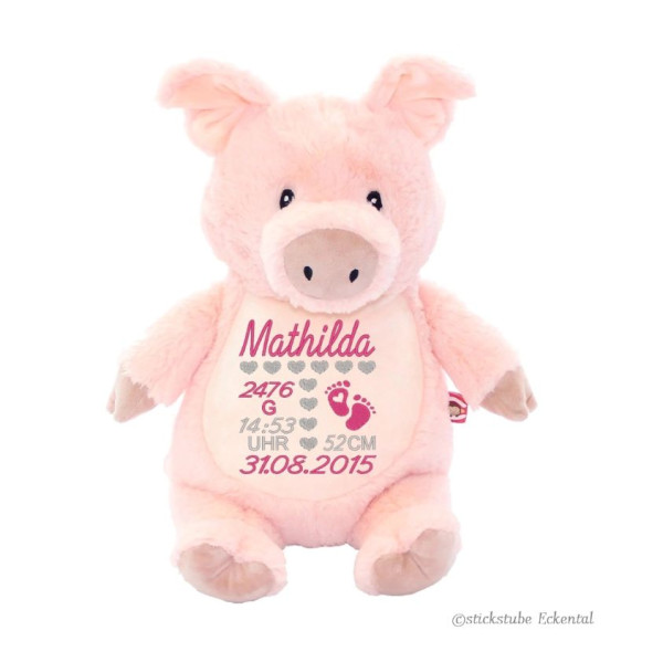 Schwein Stofftier bestickt mit Namen